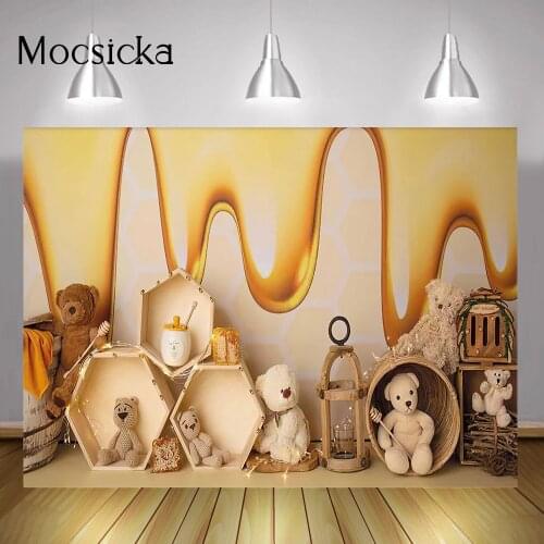 Sweet Newborn Bear Birthday Cake Smash Photography Backdrop Little Honey Portrait Photo Background Baby Shower Party Decorations