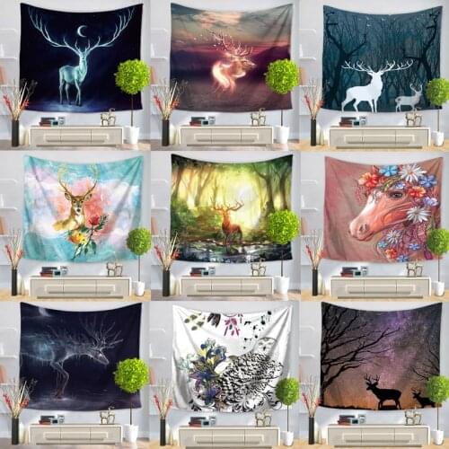 Fancy Fairy Tale Elk Pattern Tapestry Beach Throw Mat Yoga Rug Deer Wall Hanging Gobelin Modern Home Decor Art Crafts