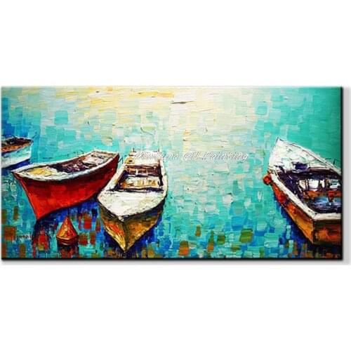 Mintura Art Handpainted boat oil painting on canvas entranceway decorative paintings wall art picture for living room home decor