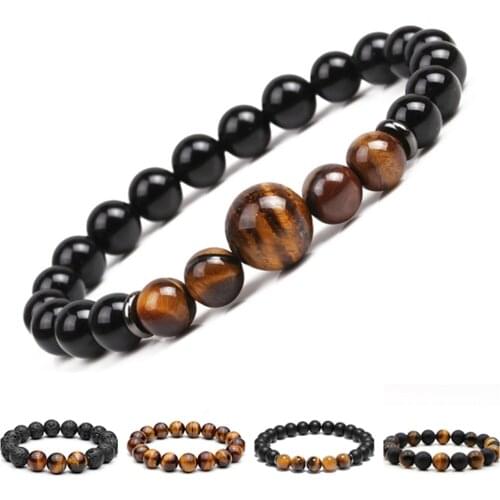 Chakra Beaded Bracelet Men 8mm 12mm Natural Stone Lava Rock Tiger Eye Onyx Matte Howlite Healing Beads Charm Yoga Women Jewelry