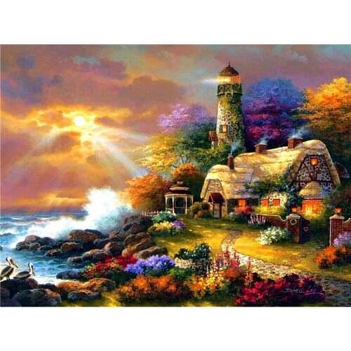 Full Drill Needlework Diy Diamond Painting Cross Stitch Diamond embroidery Oil Painting Seaside home Mosaic Picture A5880R
