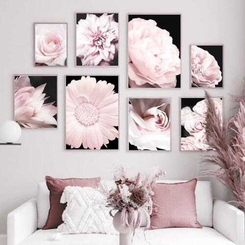 Pink Rose Chrysanthemum Peony Wall Art Canvas Painting Nordic Posters And Prints Fresh Plant Wall Pictures For Living Room Decor