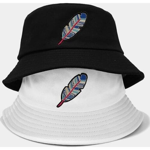 Simple Feather Foldable Bucket Hat Women Beach Sun Flat Hats Men Cotton Fishing Outdoor Hip Hop Travel Cap Boonie Gift for Adult
