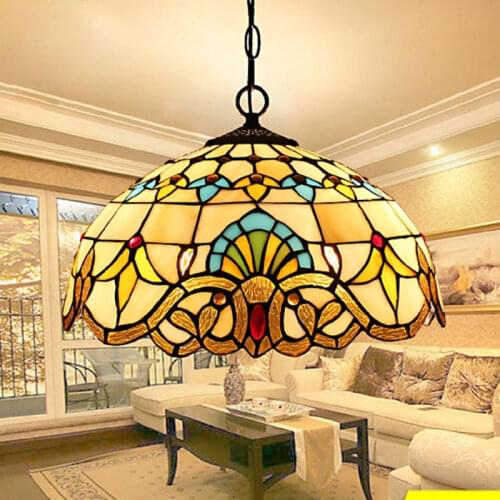 Baroque Tiffany Pendant lights Stained Glass Chain Lighting Suspended Luminaire for Home Parlor Dining Room Lamps E27 110-240V X