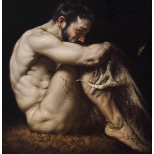 Portrait customization) old artist hand painted original oil painting art male naked man on canvas