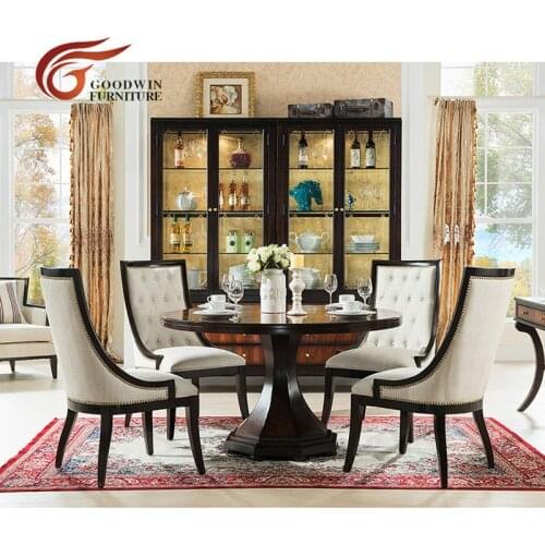 French style luxury wooden round dining table modern set Ensemble moderne de table à manger ronde en bois de luxe de style WA424
