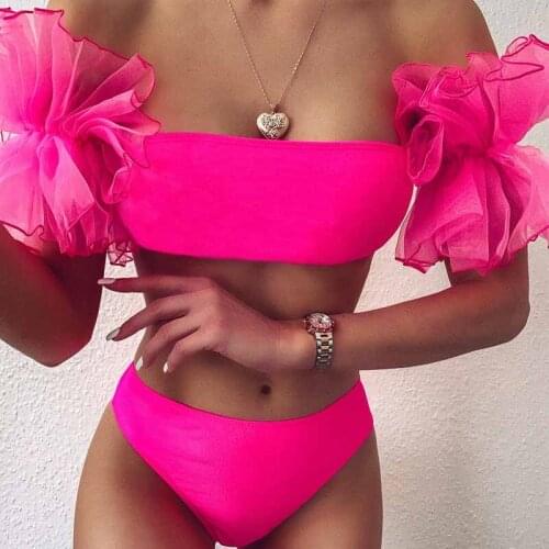 Sexy Cute Solid Short Puff Sleeve Push Up Bikini 2020 High Cut Swimsuit Women Swimwear Pool Beach Wear Swim Bathing Suit E78