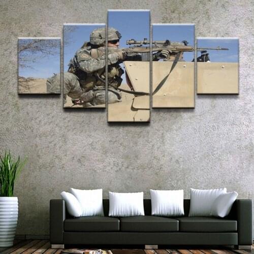 Modern Canvas Home Decorative Framework Modular Painting Wall Art HD Printed Poster 5 Panel Military Sniper Soldier Pictures