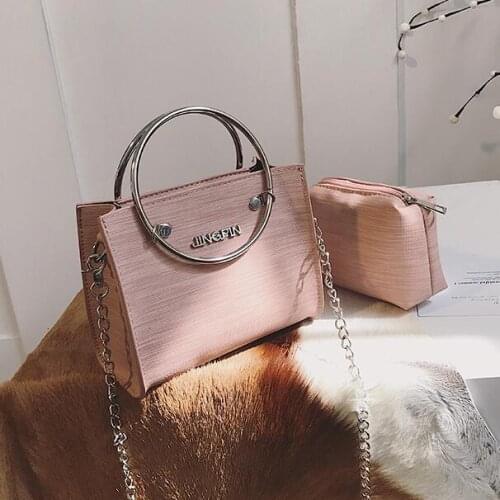 Bag 2 2019 Fashion New Women Handbags High-quality PU leather Tote Handbag High quality Womens Handbags Ring Chain Shoulder bag