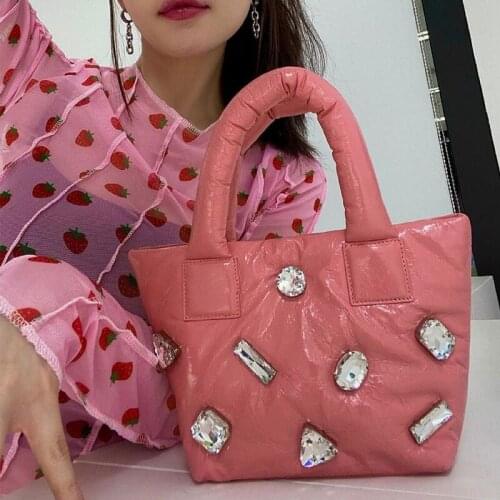 New Single Shoulder Tote Diamond Women Space Pad Cotton Feather Down Bag Bucket Handbag sac a main carteira Bolsa Feminina