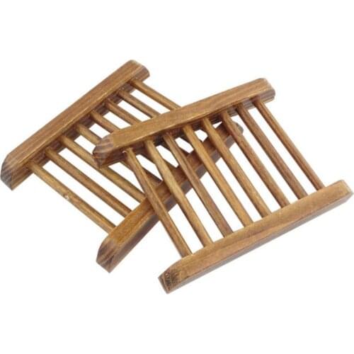 Dark Wood Soap Dish Wooden Soap Tray Holder Storage Soap Rack Plate Box Container for Bathroom LX6503