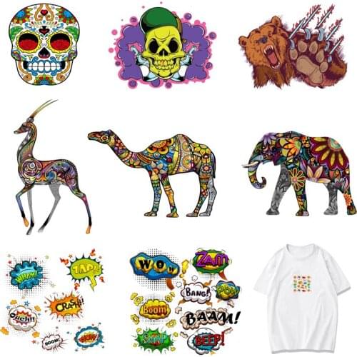 Iron-on Transfers for Clothing Patches Thermal Transfer Stickers Stripe Rock Diy Skull Patch Fusible Pvc Vinyle Thermocollant A