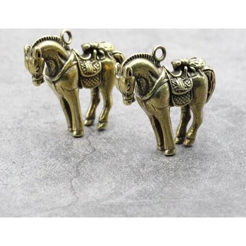 Vintage Brass War Horse Trinkets Pendants Necklace Keychain Jewelry Accessories Home Office Antique Ornaments Movie Video Props