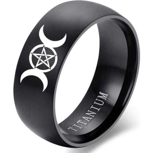 Pagan Triple Moon Goddess Moon Ring Mens Womens Titanium Steel Jewellery Wicca Witchcraft Witch Anillos