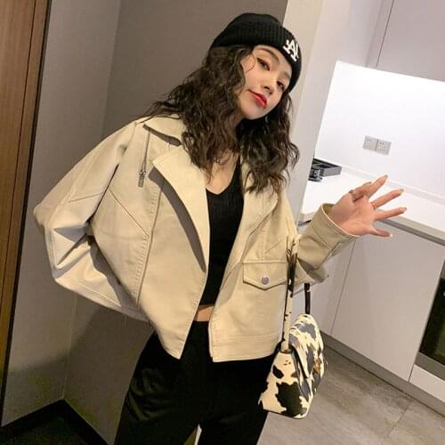 2021 Spring Autumn Women Faux Leather Coat Casual Plus size Motorcycle Biker Jacket Loose Long sleeve Streetwear Rose red Coats