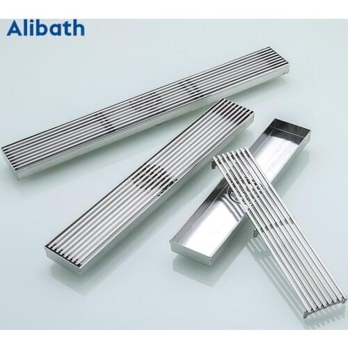 1Set 30/40/50cm 304 Stainless Steel Floor Drain Bathroom Shower Long Drainage Square Large Floor Drain Waste Grates Cover Roof