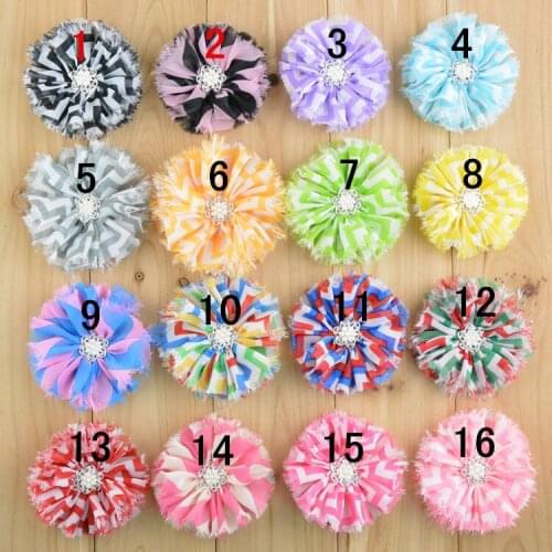120 pcs/ lot ,8cm print shabby chiffon flower with rhinestone fashion hair apperal accessories headwear