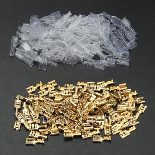 200PCS/100Pairs Female Spade Crimp Terminals Electrical Insulating Sleeve Wire Wrap Connector for 22-16 AWG 0.5mm2-1.5mm2