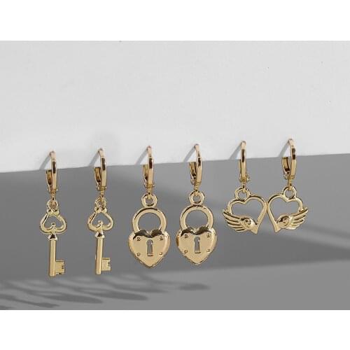 2021 Fashion Gold Color Star Moon Dangle Earrings Set for Women Geometric Portrait Coin Heart Lock Drop Earrings Party Jewelry