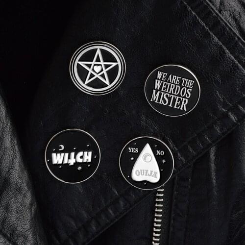 4pcs/set We are weirdos,witch,ouija ,heart,pentagram pin set Witch pin Witch jewelry Witchcraft Brooches for women girls