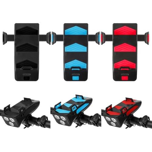 4 in 1 LED Bicycle Headlight Bike Horn Handlebar Phone Holder Bracket Cycling Accessories Riding Bike Front Light Speaker