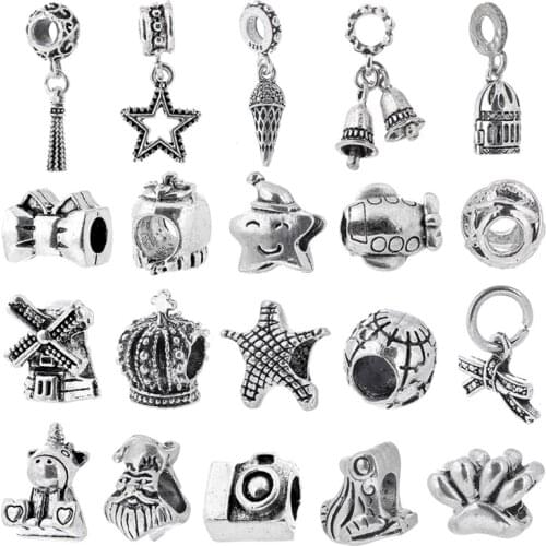 2Pcs/Lot Silver Plated Alloy Bowknot Star Charm Beads Pendants Fit Brand Charm Bracelet for Women DIY Jewelry Gift Making