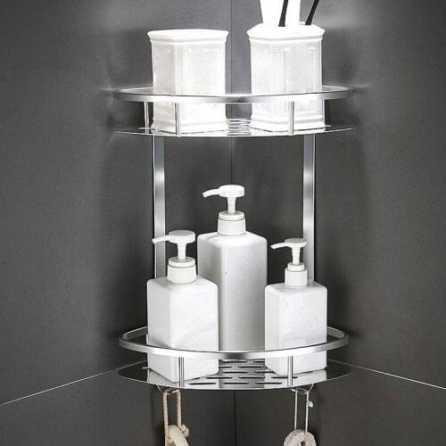 Aluminum Bathroom Shelf Punch Free 2/3 Layer Storage Rack Shampoo Cosmetic Wall Mounted Triangle Shelves Bathroom Accessories