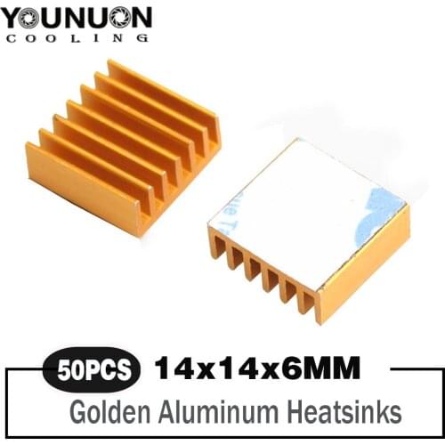 50pcs/lot Aluminum Cooling Heat sink 14 x 14 x 6MM Golden Chipset RAM Heatsink Radiator