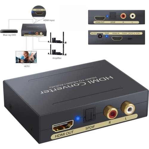 1080P HDMI-compatible Audio Extractor HDMI to HDMI Optical Spdif Toslink Digital to Analog Stereo R/L Audio Out HDMI Converter