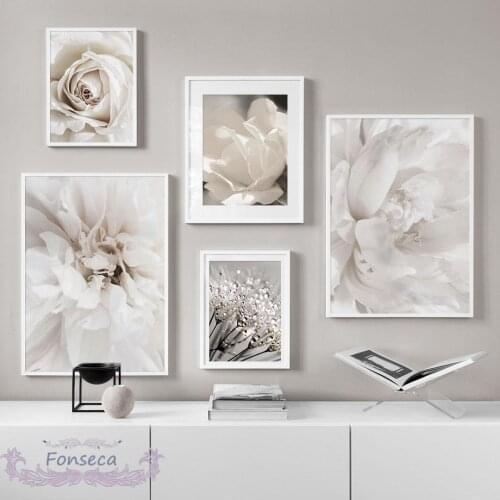 White Dandelion Peony Rose Flowers Canvas Painting Nordic Posters And Prints Wall Art Pictures For Living Room Home Decor