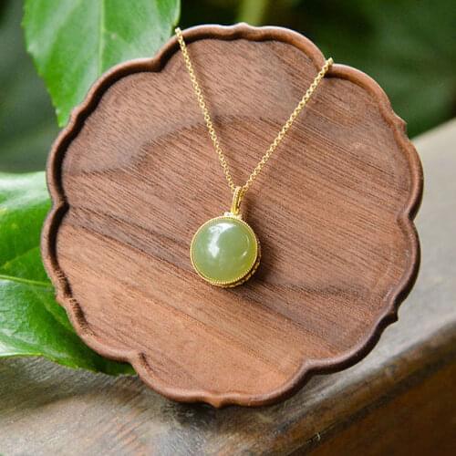 Bihan Natural Hetian Jade Necklace Perfume Bag round Jade Pendant Classical Everyday Joker Elegant Gift