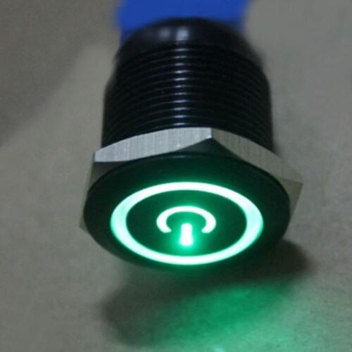 Black 19mm Red Power Symbol Angle Green LED 12V Button Metal ON/Off Switch Sales