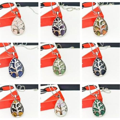 Gemstones Crystal Teardrop Tree Chakra Healing Pendant Anxiety Relief Necklace