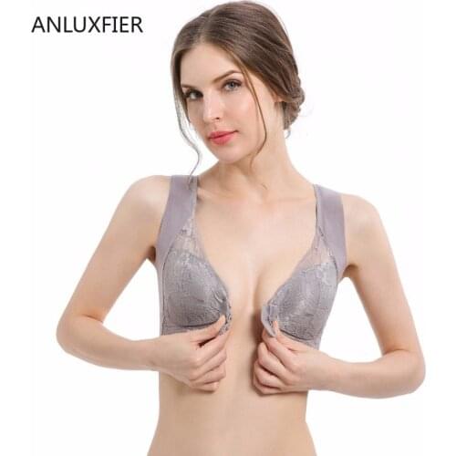 H9685 Front Buckle Gathered Bra Large Size No Steel Ring Comfortable Underwear Full Cup Wide Shoulder Strap Lace Lingerie Bras