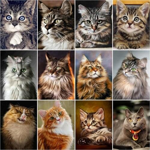 HUACAN 5D Diamond Painting Animal Cat Cross Stitch Kit Full Drill Embroidery Mosaic Art Picture Of Rhinestones Home Decor Gift