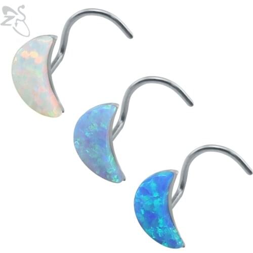 Moon Shape Nose Ring Surgical Steel Piercing Nez Cartilage Natural Opal Stones Mix Color Nose Studs Piercings Nariz Body Jewelry