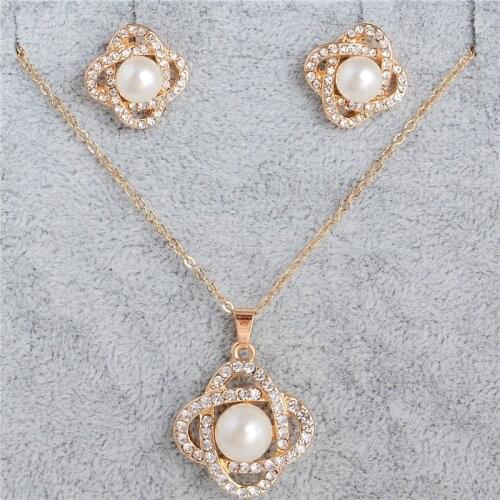 Elegant Earring Necklace Jewelry Sets For Women Gold Color Created Jewelry Sets Imitation Pearl Jewelry High Quality