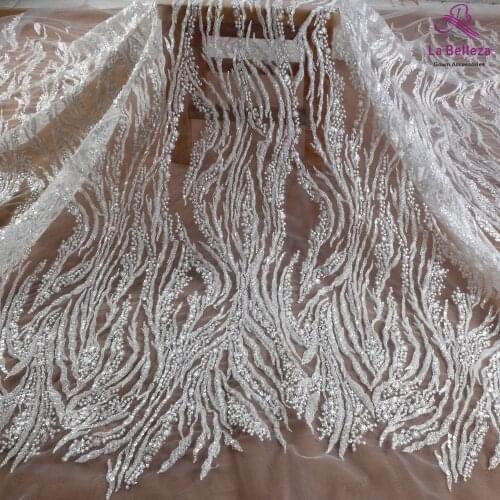 La Belleza 2021 fashion bridal lace,simple lines beading lace fabric,Ivory beading wedding dress lace fabric 51'' width 1 yard