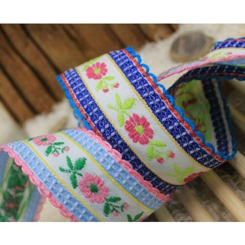 Favorites 1-1/4" 30mm Wide Zakka Handmade Fresh flowers polyester Woven Jacquard Ribbon Dog Chain Accessories 10yards/lots