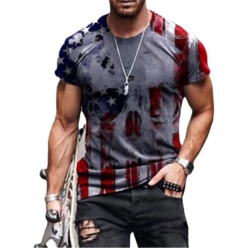 Fashion Men T-Shirt Short Sleeve O-Neck US Flag Retro Dyed Print Pullover Plus Size Slim Fit Casual Tshirt Tops Clothes