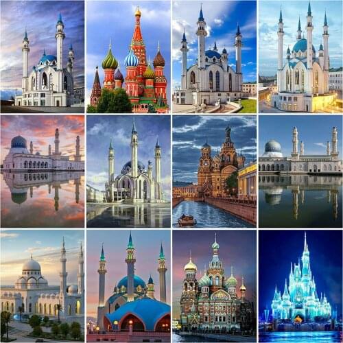MomoArt 5D DIY Diamond Mosaic Castle Full Drill Square Diamond Embroidery House Needlework Mosaic Scenery Art Wall Decor