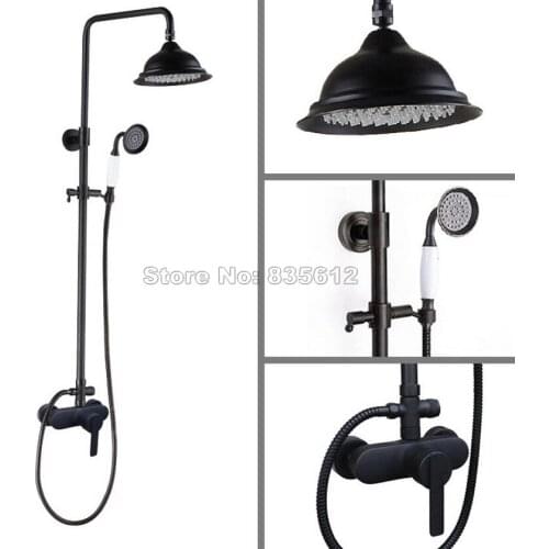 Wall Mounted Bathroom Black Oil Rubbed Bronze Single Handler Dual Control Rain Shower Faucet Set Mixer Tap Whg157