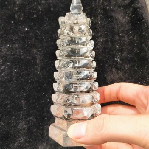 Natural White Crystal Carved Nine Layers Of Pagoda Of Cultural Prosperity Reiki Ornament WenChang Pagoda Tower Buddhist Holy