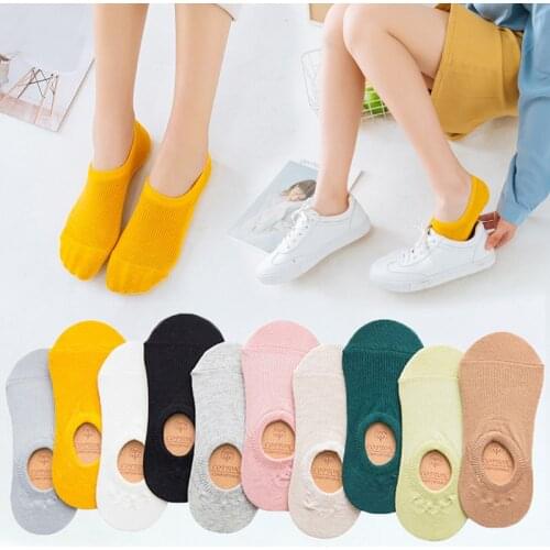 Womens Cotton Invisible No show Socks non-slip Summer Candy Solid Color Silicone Short Socks Fashion Cute Thin Ankle Boat Socks