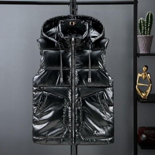 2021 new mens Vest autumn and winter bright coat down cotton waistcoat warm vest trend wear fashion handsome vest outside