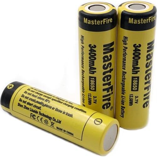 Wholesale MasterFire Original 3.7V 12.58Wh 3400mah 18650 High Performance Rechargeable Lithium Battery Laptop Batteries Cell