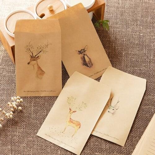 20pcs Cute Deer Gift Bags Christmas Wedding Party Favor Bag Snack Cookie Candy Packaging Bags Kraft Paper Bag Wrapping Supplies