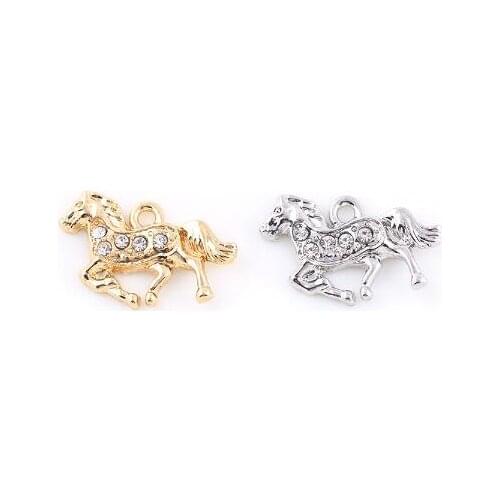 20PCS/lot 24x15mm (Gold,Silver Color) Rhinestones Horse Pendant Hang Charms DIY Accessory Fit For Magnetic Floating Locket