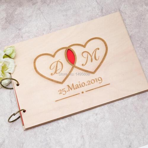 Custom hearts marriage wedding Wooden Hearts Guest book Memory album engraved Alternative guestbooks birthday party favors