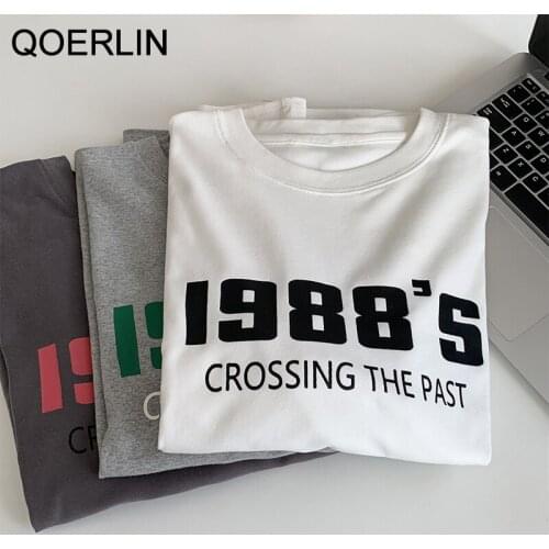QOERLIN Basic Tops Girls New Printed Tshirt Unisex Fashion Round Neck Short Sleeve Shirt Men Women White T-shirt Plus Size S-XL